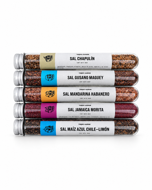 Kit de Sales Especiales Toque de Aaron con cinco sabores en tubos de 30 g