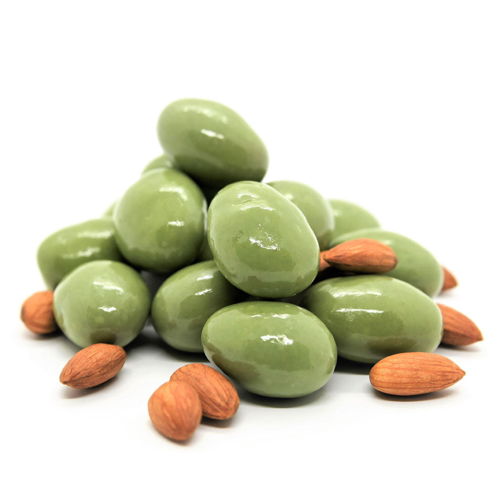 Almendras artesanales cubiertas con matcha